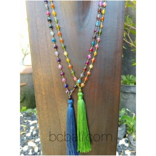 multi color ceramic beads tassels necklaces green blue